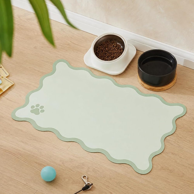 Ralxion Scalloped Dog Feeding Mat, Absorbent Mats for Dog Food and Water Bowl, Dispenser, Feeder, Trendy Cute Aesthetic Pet Placemat for Dogs, Cats, Puppy Accessories Sage Green, 15" x 24"
