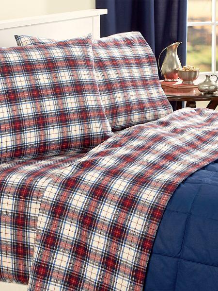 Blue Plaid Flannel Sheet Set