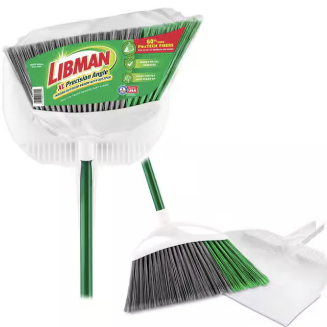 Libman 15 in. Extra-Large Precision Angle Broom and Dustpan Set with Steel Handle 1724