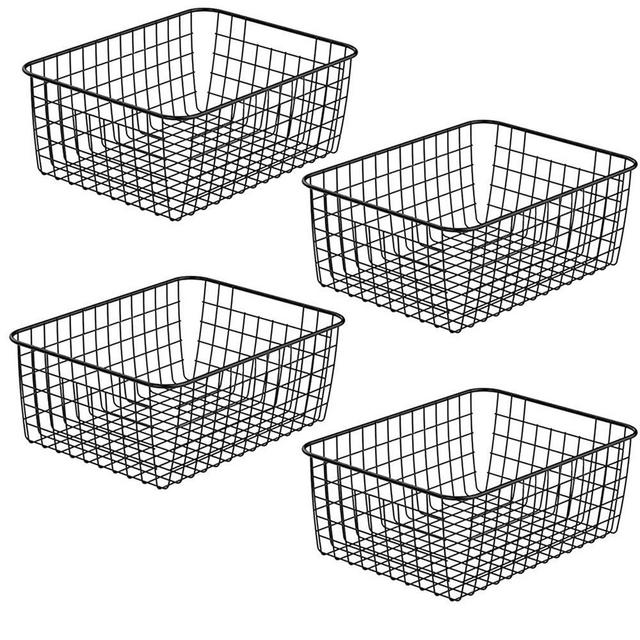ZRAZ Kitchen Wire Baskets Farmhouse Decor Metal Food Storage Organizer,Household Refrigerator Bin with Built-in Handles for Cabinets, Pantry, Bathroom, Closets,Black