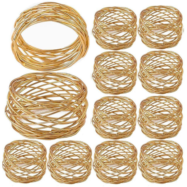 Napkin Rings Set of 12, Mesh Napkin Holders, Serviette Rings Bulk for Party Decoration, Dinning Table, Everyday, Family Gatherings - A Great Tabletop Décor - Brush Gold