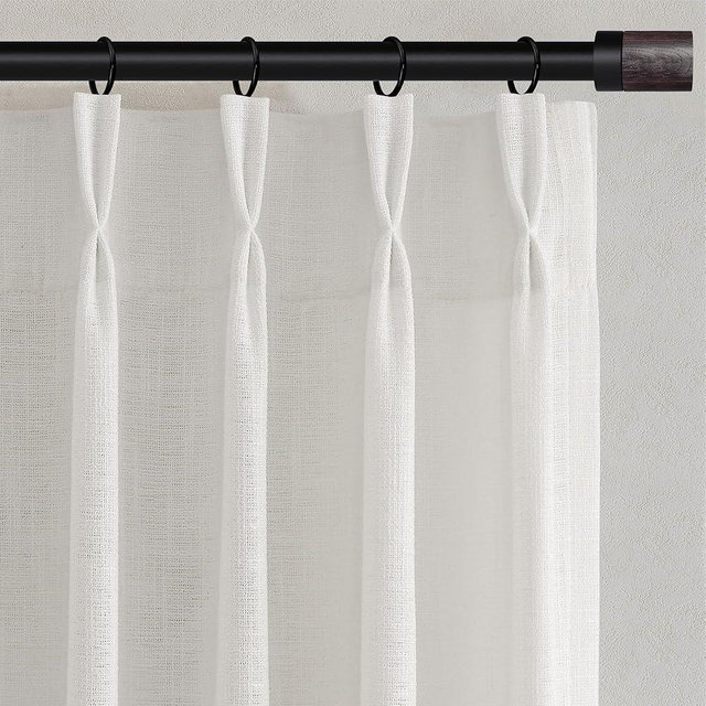 White Linen Pinch Pleated Curtains 84 Inches Long 2 Panels Set for Living Room Bedroom Modern Farmhouse Boho Back Tab Thick Semi Sheer Light Filtering Privacy Window Drapes Clip Rings Hooks 40x84
