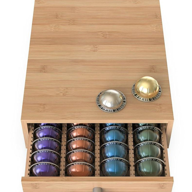 WELL WENG Premium Bamboo Organizer Drawer for Nespresso Vertuo Capsules - Compatible with 40 Big or 56 Small Vertuoline Pods (Natural)