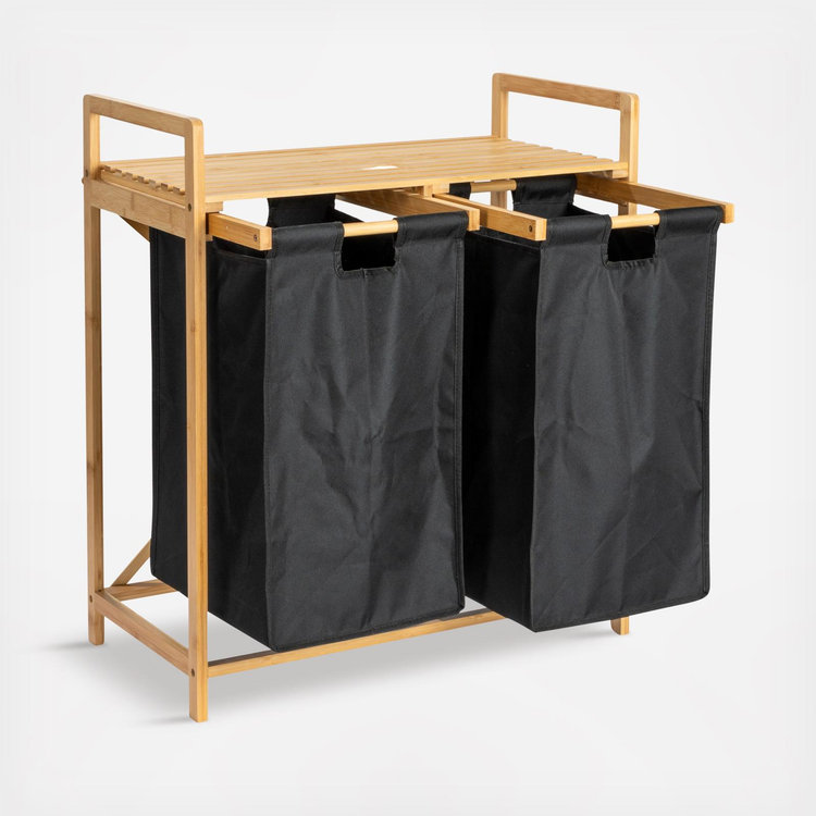 Household Essentials, Bamboo Pull Out Double Hamper | Zola