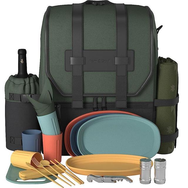 Family Picnic Backpack For 4 With Blanket and Cooler. Picnic Bag Set - Picnic Basket With Blanket - Picnic Baskets for Couples - Wine Backpack Picnic Set for 2 Person - Backpack Picnic Basket 4 Person