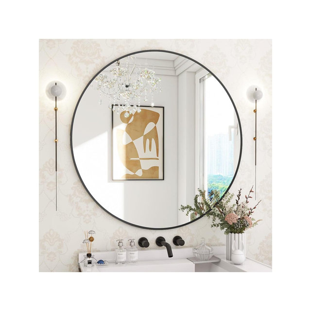 36 Inch Round Mirror, Metal Frame Circle Mirror, Wall Mounted for Entryway, Bathroom, Vanity, Living Room, Black