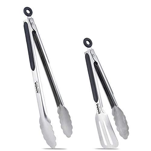 Joinkitch Kitchen Tongs, Stainless Steel Cooking Tongs Set 2 Pack (12-inch.9-inch) with Heat Resistant Handle for Kitchen Outdoor Barbeque Salad Fish Thick Steak