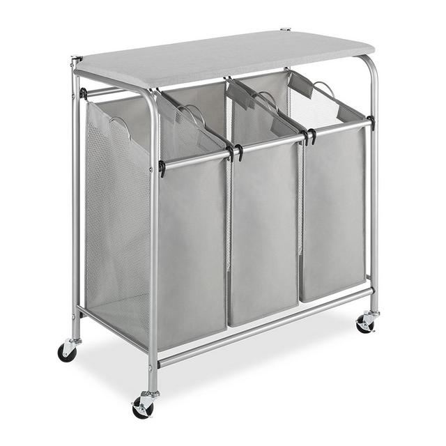 Whitmor 3 Section Rolling Laundry Sorter with Folding Station