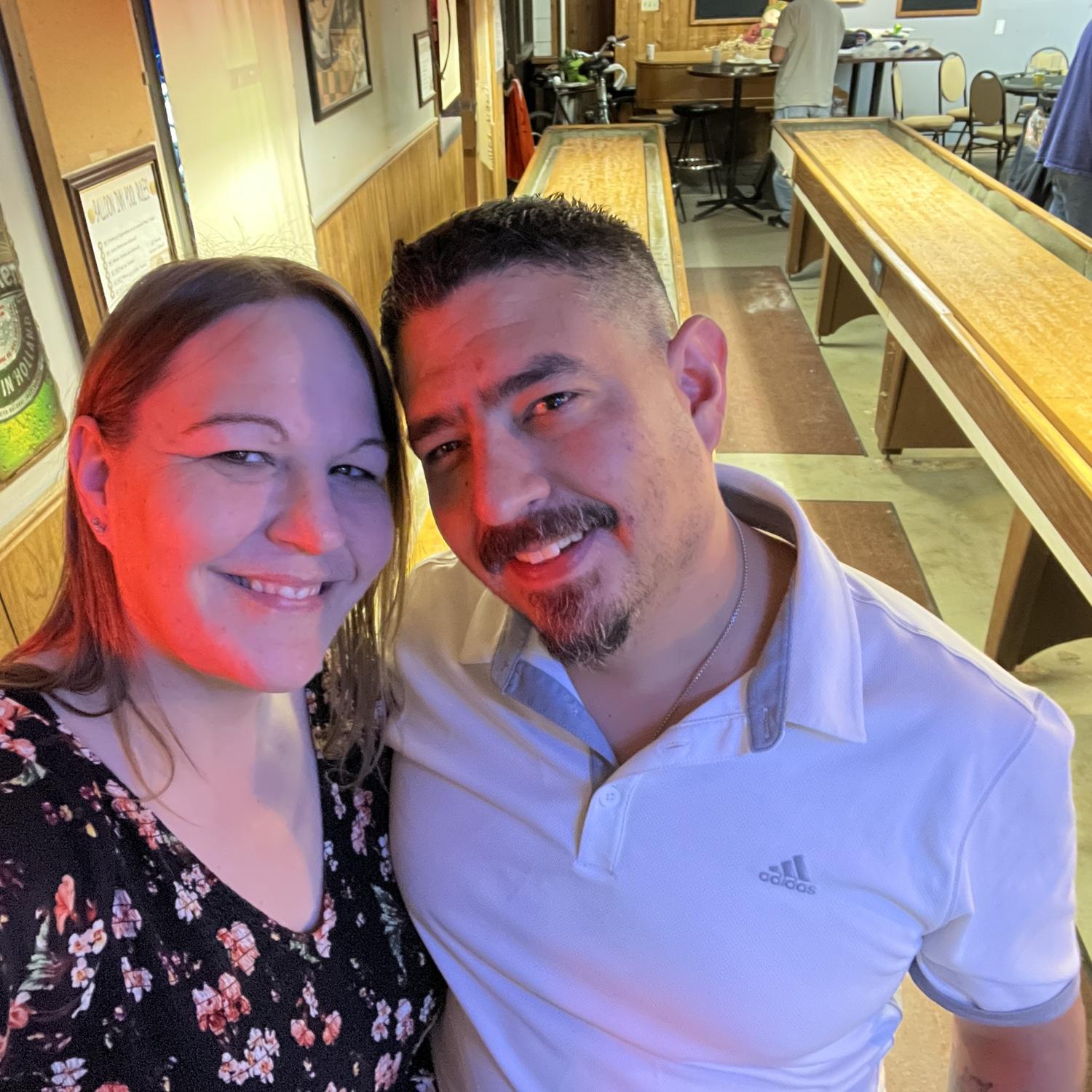 This is at the Balloon Inn, we decided to go have another date there. This is where we had our first date, this time we took a selfie in front of the shuffleboard tables. This is where it all began.