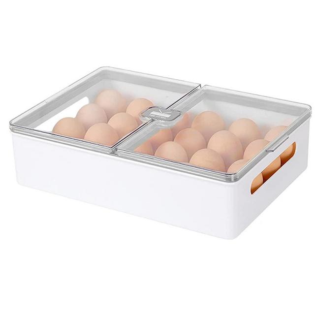 Egg Holder, egg Storage Container,Egg Holder For Refrigerator camping egg box, Plastic Egg Cartons Egg Tray with Dust-Proof a Lid and Handle,Stackable Tray Holds 24 Eggs (Gray+white)