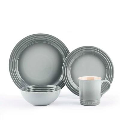 Le Creuset 10 1/2" Dinner Plate 16-Piece Dinnerware Set with Cereal Bowl, French Grey
