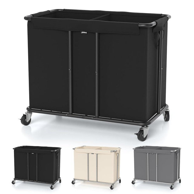 Hodonas Laundry Hamper with Wheels, 2-Section 230L (61Gal) Large Capacity, Heavy-Duty Rolling Clothes Basket with Silent Rubber Casters & Detachable Oxford Bags for Home, Black, 31.5"Lx15.75W"x30.7"H