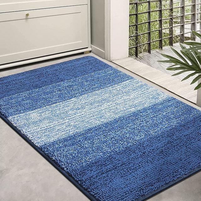 Kitinjoy Indoor Door Mat, 36x24 Non-Slip Absorbent Dirt Trapper Entrance Mat, Low-Profile Washable Inside Floor Mat, Sturdy Soft Entry Doormats for Entryway, Navy Blue