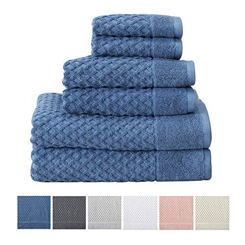 Great Bay Home 100% Cotton Bath Towels, Luxury 6 Piece Set - 2 Bath Towels, 2 Hand Towels and 2 Washcloths. Absorbent Quick-Dry Textured Towels. (6 Piece Set, Blue)