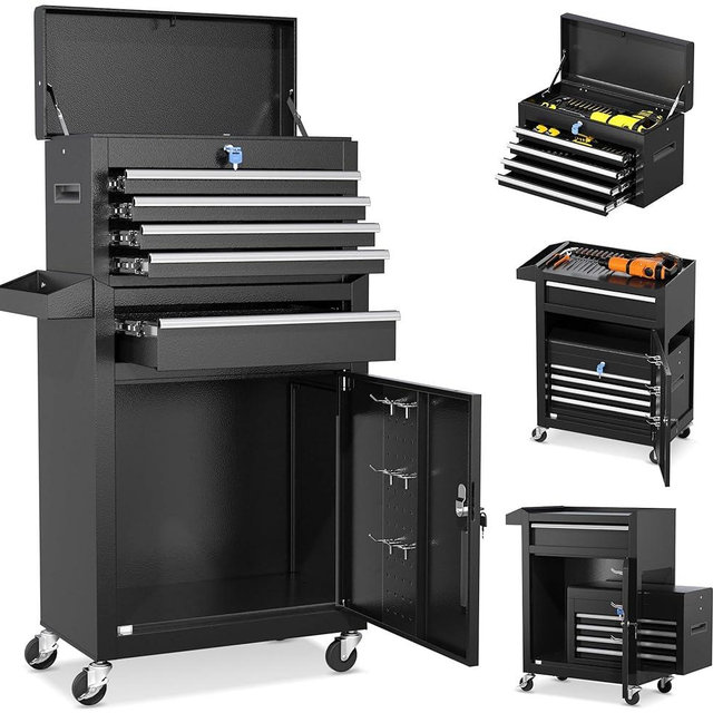 INTERGREAT Rolling Tool Chest with Wheels and 5 Drawers, Detachable Tool Cabinet with Lock for Garage, Locking Mechanic Tool Cart with Black Liner for Warehouse, Workshop, High Capacity