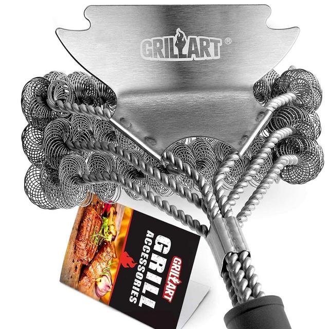 Grill Brush and Scraper Bristle Free – Safe BBQ Brush for Grill – 18'' Stainless Grill Grate Cleaner - Safe Grill Accessories for Porcelain/Weber Gas/Charcoal Grill – Gifts for Grill Wizard