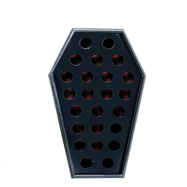 CEFRECO Coffin Shaped Lipstick Organizer - Gothic Decor Makeup Organizer and Storage 24 Space - Black Wooden Coffin Box for Vanity - Witchy Gifts for Women - 12.5x7.2x1.7 Inch