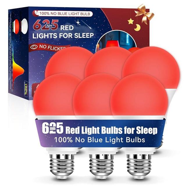 Neporal Red Light Bulbs for Sleep 9W, 100% Blue Light Blocking Night Light, 625nm Red Light Bulb for Melatonin Promoting, A19 60W Equivalent Dim Light Bulbs for Bedroom, Baby Nursery,6 Packs