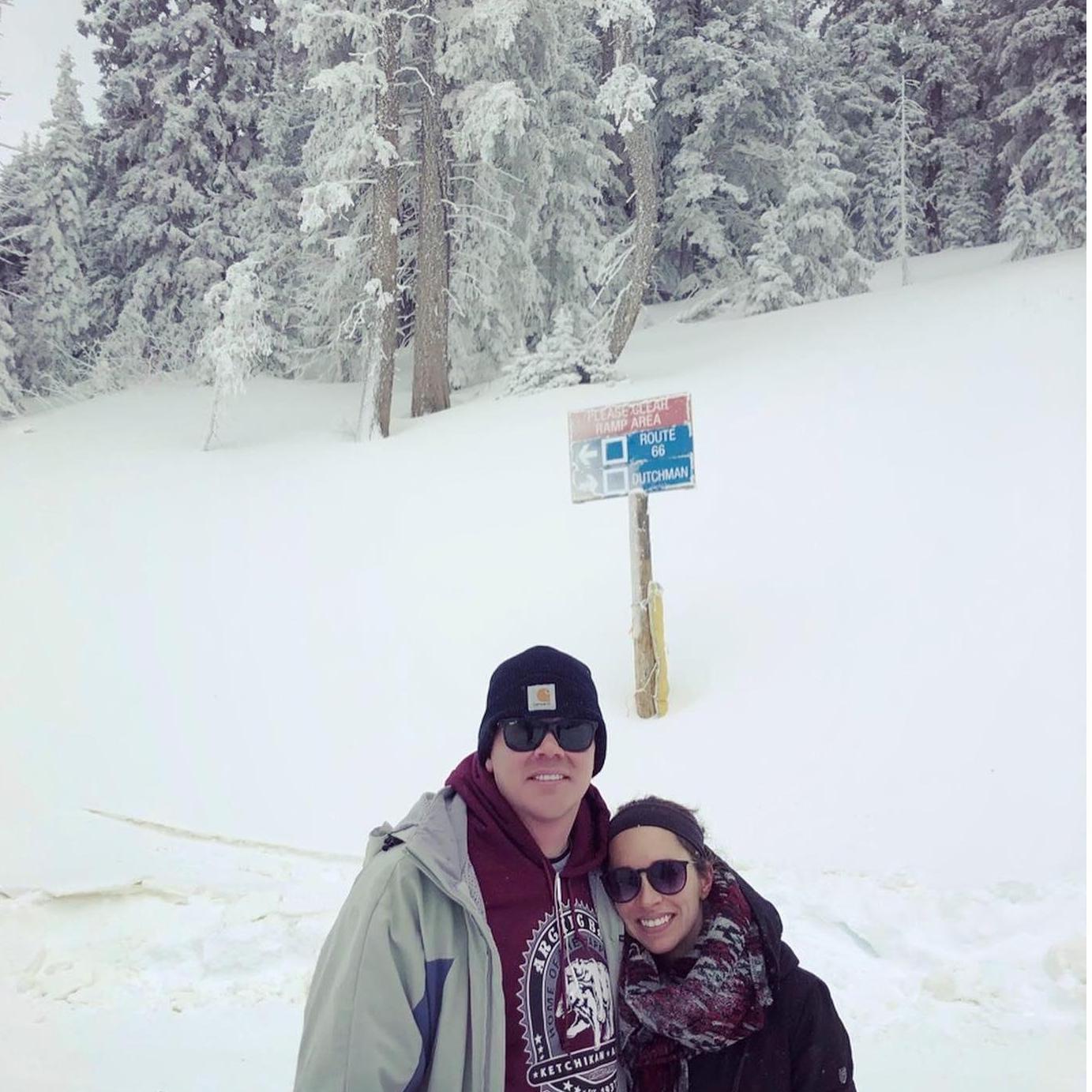 Tyler Teaching Jenn to Snowboard