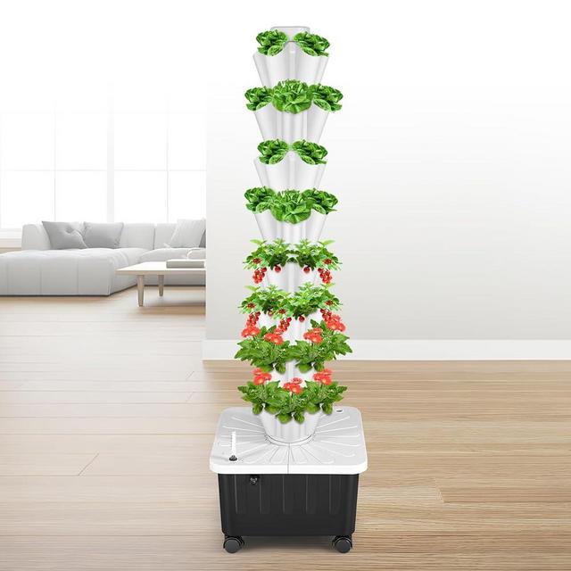 BAOSHISHAN Vertical Hydroponic Tower, 40 Pods 8 Tiers Hydroponics Growing System Tower, Outdoor Vertical Garden with Water Pump for Vegetable Herb Fruit, Gardening Lover Plants Grow Kit Tower