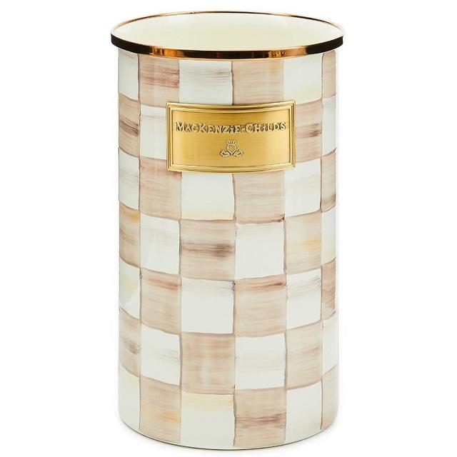 MACKENZIE-CHILDS Enamel Utensil Holder, Kitchen Utensil Holder for Countertop, Brown-and-White Mocha Check