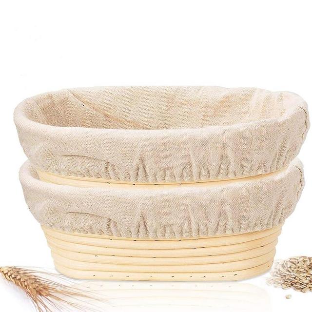 KONGDY Banneton Bread Proofing Basket 2 Pack 10 Inch Oval Bread Proofing Basket, Sourdough Bread Baking Food Tools for Making Baking Fermentation Food Storage Tools