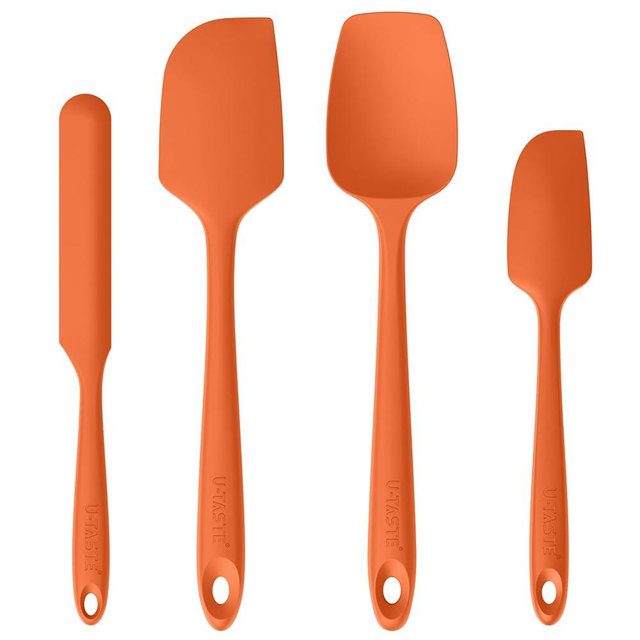 High Heat Resistant Silicone Spatulas: U-Taste 480ºF Hot Proof Food Grade Flexible Silicon Baking Scraper, Food Grade Rubber Kitchen Cooking Mixing Utensils for Nonstick Cookware Set of 4 (Orange)