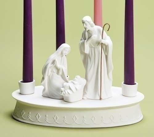 Church Supply Warehouse 7.5"H 9.75"W 6"D Porcelian Holy Family Advent Wreath Without Batteries Candles by Roman White