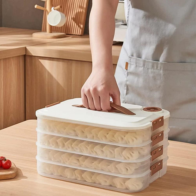 MANHONGYU 4-layer Food Storage Container, Transparent Food Preservation Box for Kitchen and Refrigerator, Dumpling Box, Well Sealed