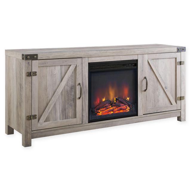 Walker Edison 58" Wheatland Farmhouse Fireplace Wood Barn Door TV Stand in Grey Wash