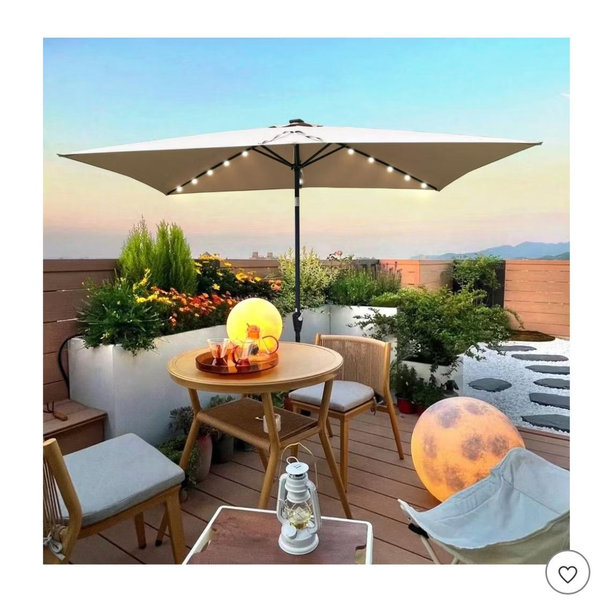 CAVINAS 10 x 6.5FT Patio Umbrella with LED Light and Crank,8 Ribs Market Patio Umbrella with Push Button for Backyard,Poolside,Deck