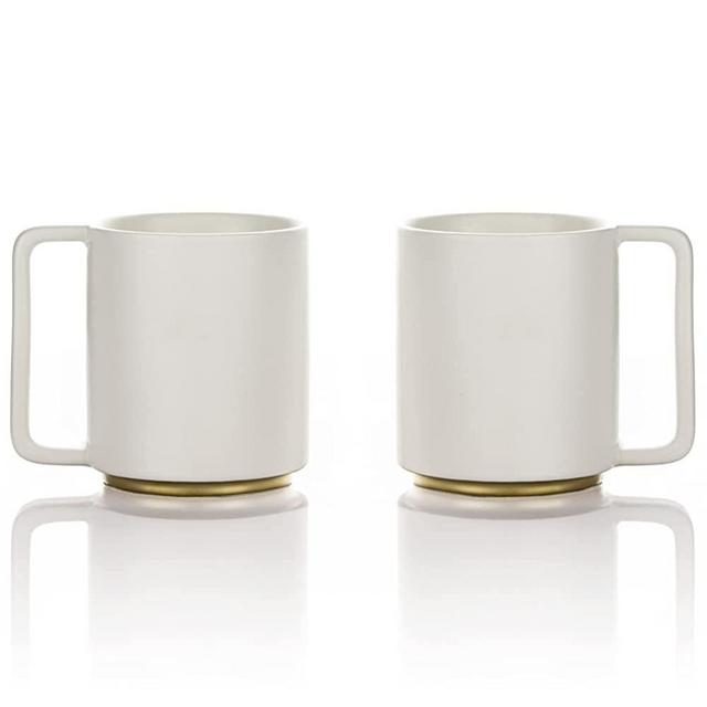 Lafeeca Ceramic Coffee Mug with Handle Tea Cup Large 13.5 oz Stackable Hand Painted Base Set of 2 -White