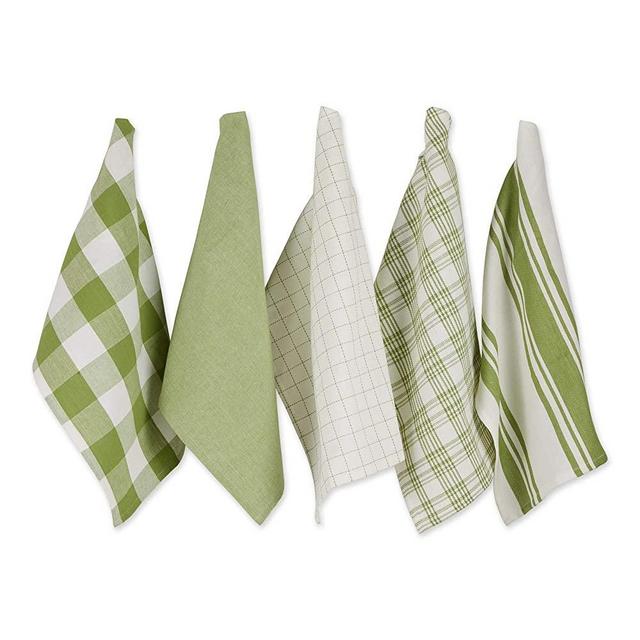 DII Everyday Kitchen Collection Assorted Dishtowel Set, 18x28, Antique Green, 5 Piece