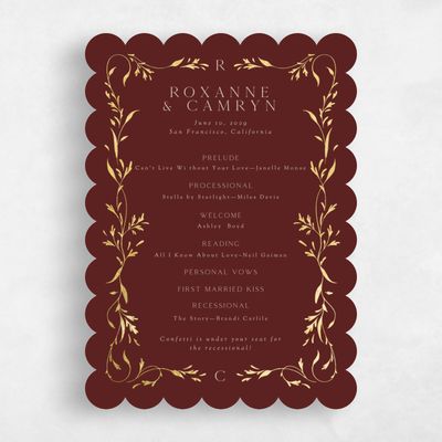 Red Scalloped Wedding Program - Clarissa Foil