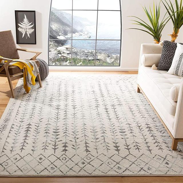 Safavieh Tulum Collection TUL262A Boho Moroccan Distressed Area Rug, 9' x 12', Ivory/Grey