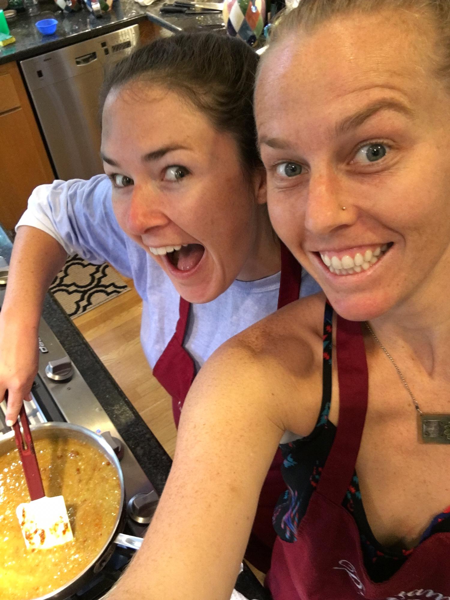 Kat and Jill cooking during Kathryn’s bachelorette party