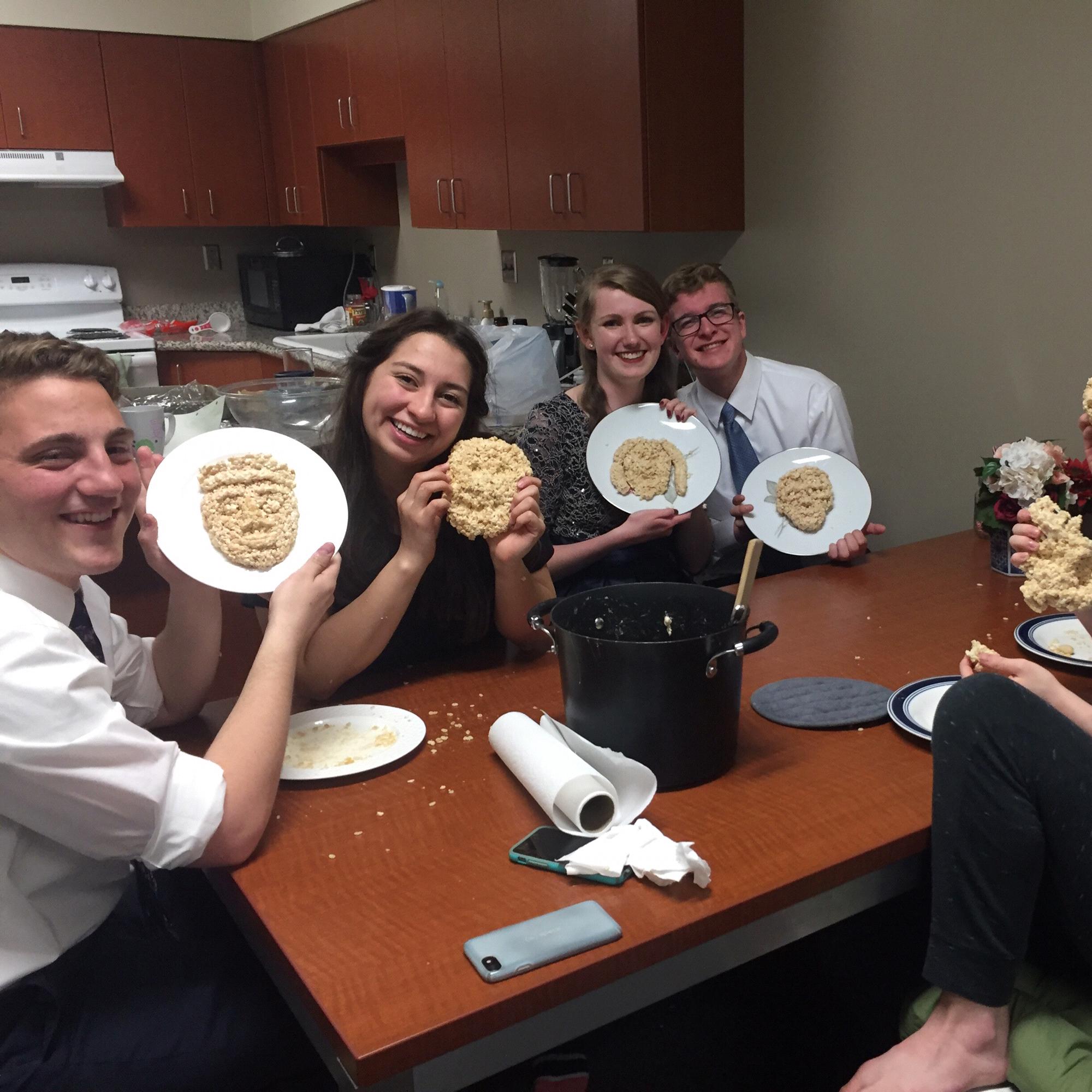 After the dance at heritage we made each other's faces out of rice krispie treats.