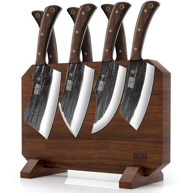 HOSHANHO 8 Pieces Butcher Kitchen Knife Set, Hand Forged High Carbon Stainless Steel Magnetic Knife Block Set, Ultra Sharp Chef Knives Set with Meat Cleaver Knife & Bone Chopper Knives Gift for Men