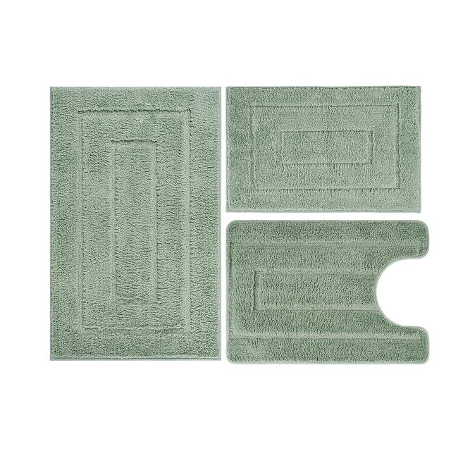 WCBSTT Bathroom Rugs Sets 3 Piece, with 20" x 28" U-Shaped Toilet Rug, Ultra Water Absorbent and Super Soft, Non-Slip, Microfiber Shaggy Plush Bath Mats for Bathroom, Tub, Kitchen (Sage Green)