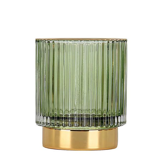 DASITON Makeup Brush holder Organizer,Crystal Cosmetic Makeup Brush Glass Brushes Storage Holder, Vintage Make Up Brush Cup Pen Pencil Holder striped vase(Green S)