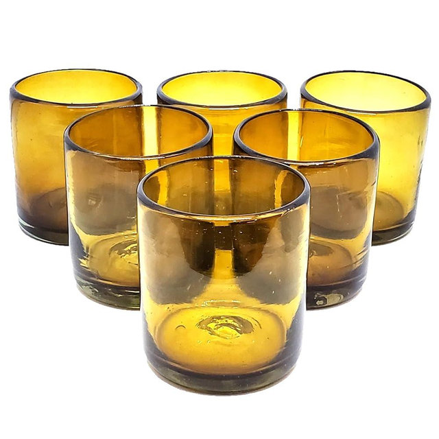MexHandcraft Solid Amber 9 oz Short Tumblers (set of 6), Recycled Glass, Lead & Toxin Free (9oz Tumbler)