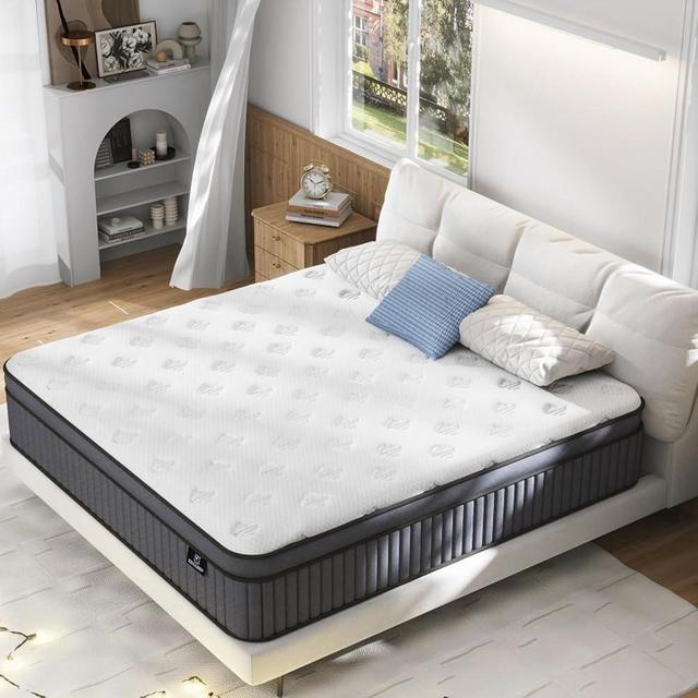 EEN EEN SLEEP King Size Mattress, Upgrade Strengthen Gel Memory Foam 12 Inch Firm Hybrid King Bed Mattress in a Box for Pressure Relief & Back Pain, Independent Pocket Springs, Strong Edge Support