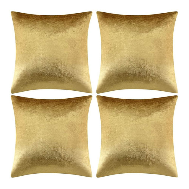 GIGIZAZA Decorative Throw Pillow Covers 18 x 18, Gold Soft Pillow Covers Velvet,Set of 4 Decor Square Cushion Covers (Gold, 18x18inch(45x45cm)-4pcs)