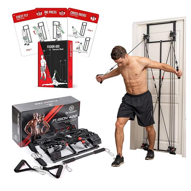 BrayFit Home Gym Equipment, Full Body Workout Door Gym | Including Squat Bar, Padded Handles, Heavy Resistance Bands, Wrist/Ankle Straps, and Innovative Training Exercise Deck Guide - Total Gym