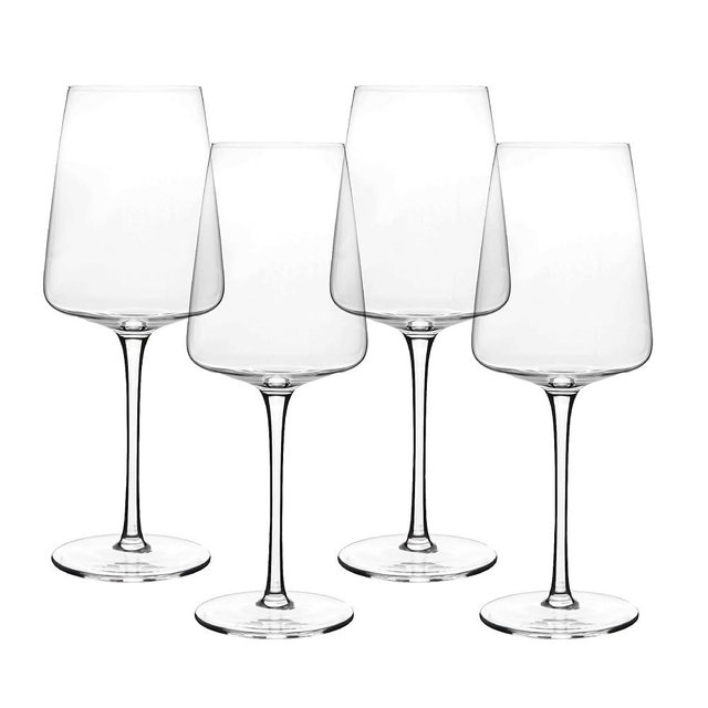 over&back 18oz Modern Glassware - Set of 4 Contemporary Stem Drinking Glasses for Parties, Get-togethers, and More - Mouth-Blown - Wine Cups for Kitchen and Dining Room - Clear