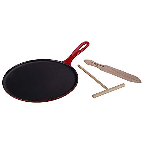 Le Creuset L2036-2767 Enameled Cast Iron 10.75" Crepe Pan with Rateau and Spatula, Cerise