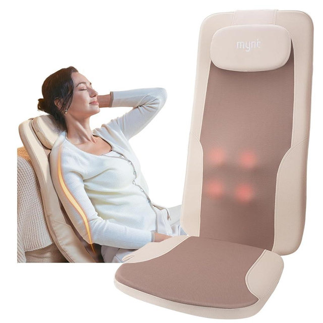 Mynt FSA HSA Eligible Foldable Back Massager, Chair Massager with Soothing Heat, Flexible Massage Chair Pad with Soft S-Curve Longer Track Adjustable Pillow for Diverse Body Contours, FSA/HSA Approved