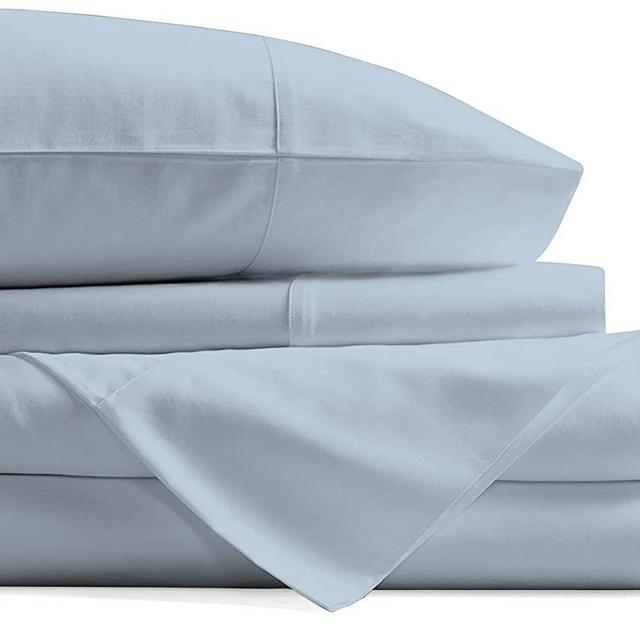500 Thread Count 100% Cotton Sheet Light Blue Queen Sheets Set, 4-Piece Long-Staple Combed Pure Cotton Best Sheets for Bed, Cooling, Soft & Silky Sateen Weave Fits Mattress Upto 18'' Deep Pocket
