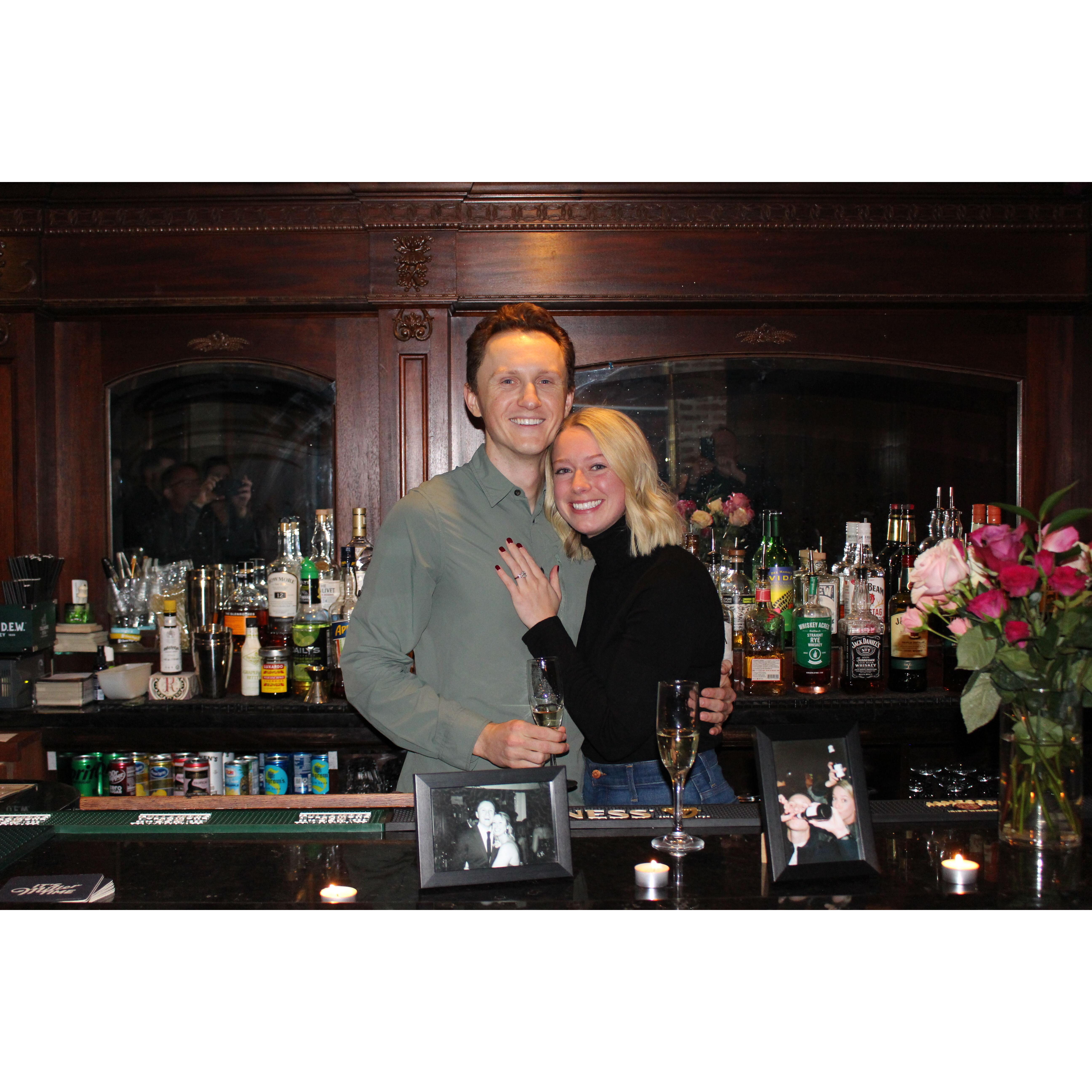 Our engagement at the bar where we first met - Galway Arms!