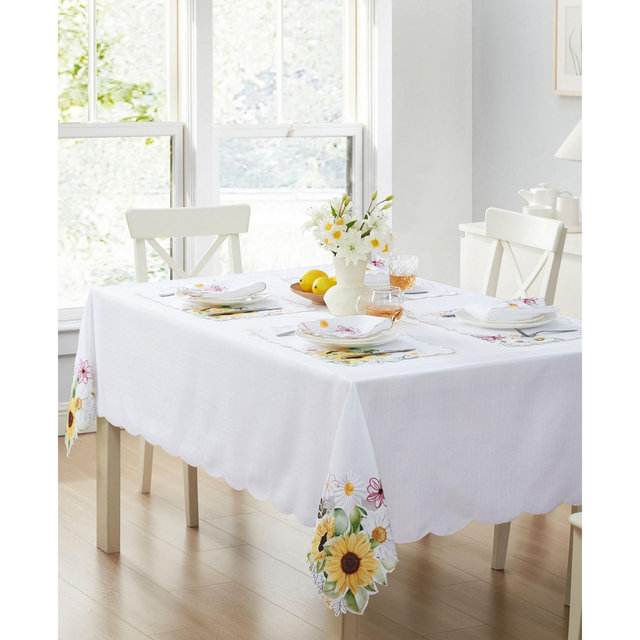 Elrene Sunflower and Daisies Cutwork Tablecloth, 60" x 102"